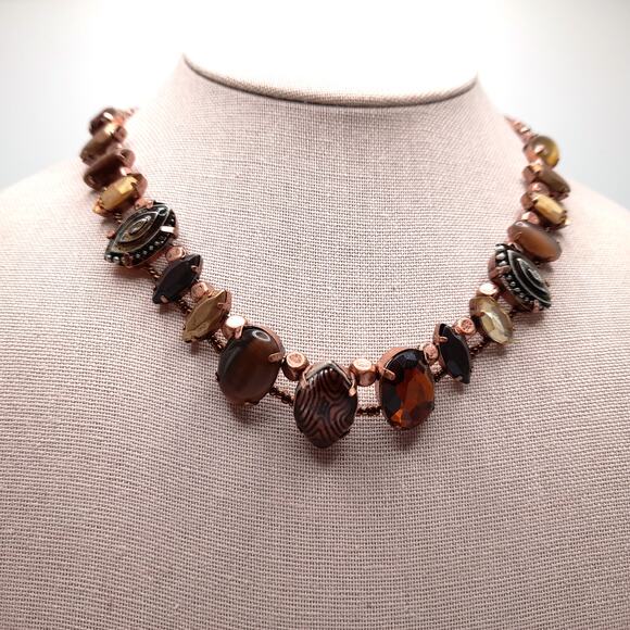 Chico’s Helena Bronze Art Bead Necklace Two Strand NWT 20” Statement - Picture 4 of 12